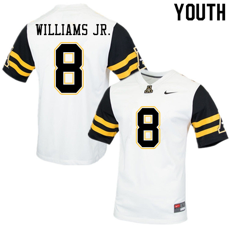 Youth #8 Marcus Williams Jr. Appalachian State Mountaineers College Football Jerseys Sale-White - Click Image to Close